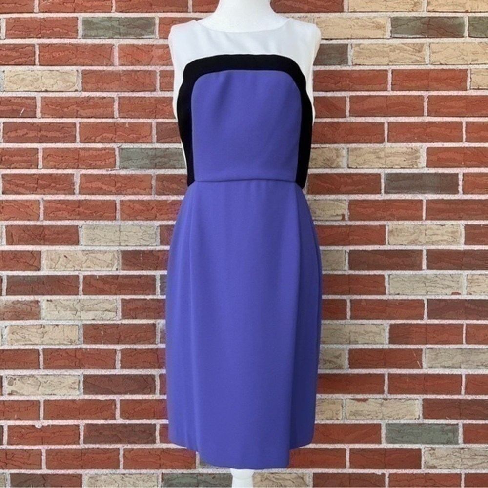 Ivanka Trump Purple/Blue Black White Color Block Sleeveless Sheath Dress 👗